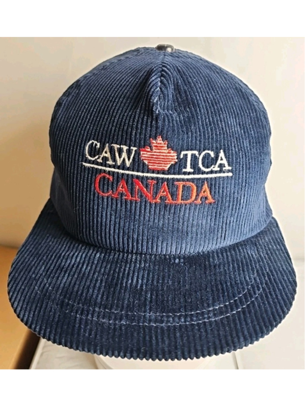 Vintage CAW TCA Hat Snapback Blue Corduroy Made In Canada Adjustable Cap